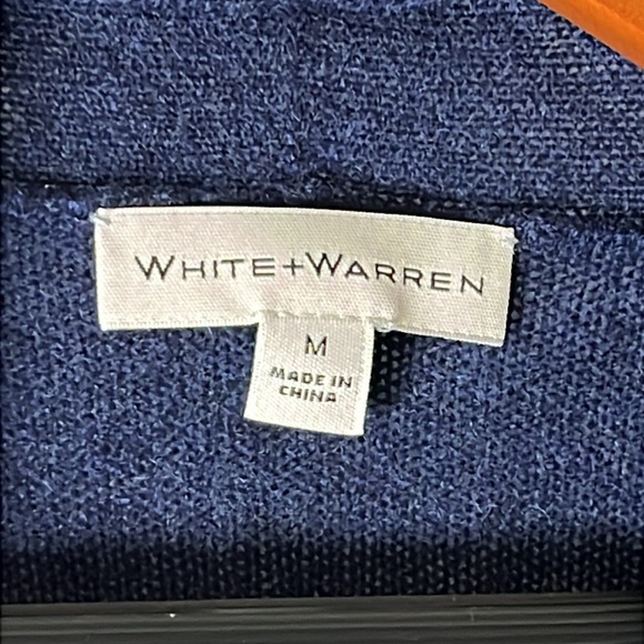 NWT White+Warren 100% Cashmere Navy Blue Curved Hem Open Cardigan Sz M - Picture 4 of 13